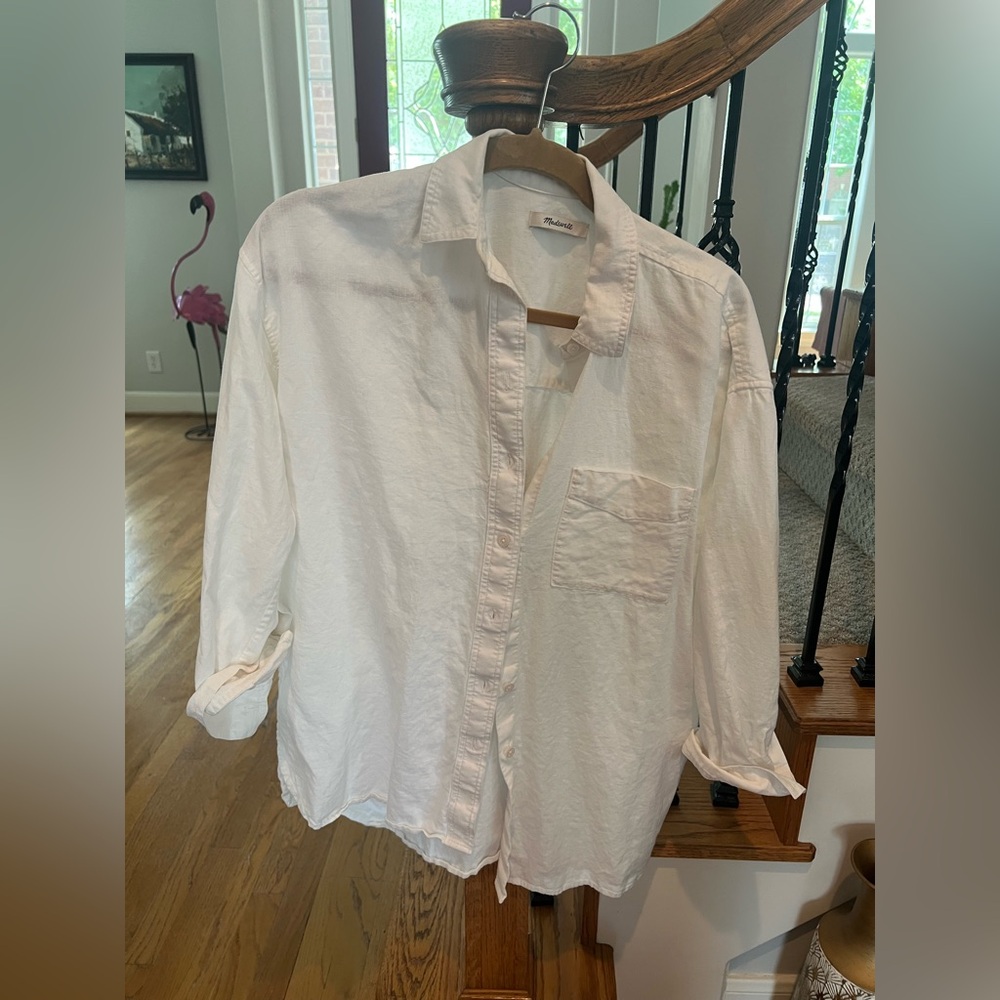 Madewell Oversized White linen Button-Up Shirt